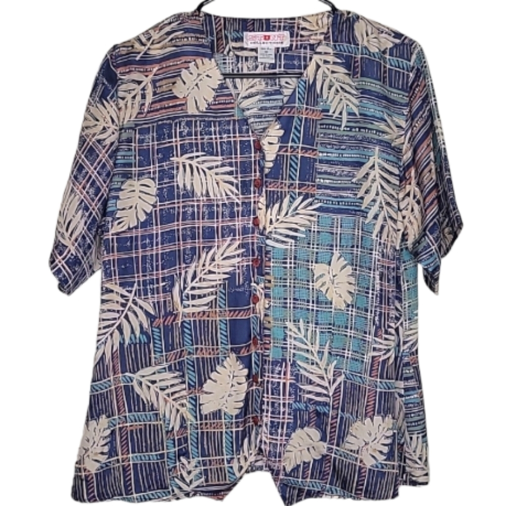Vintage Stunt Collections 100% Silk Button Front with Shoulder Pads